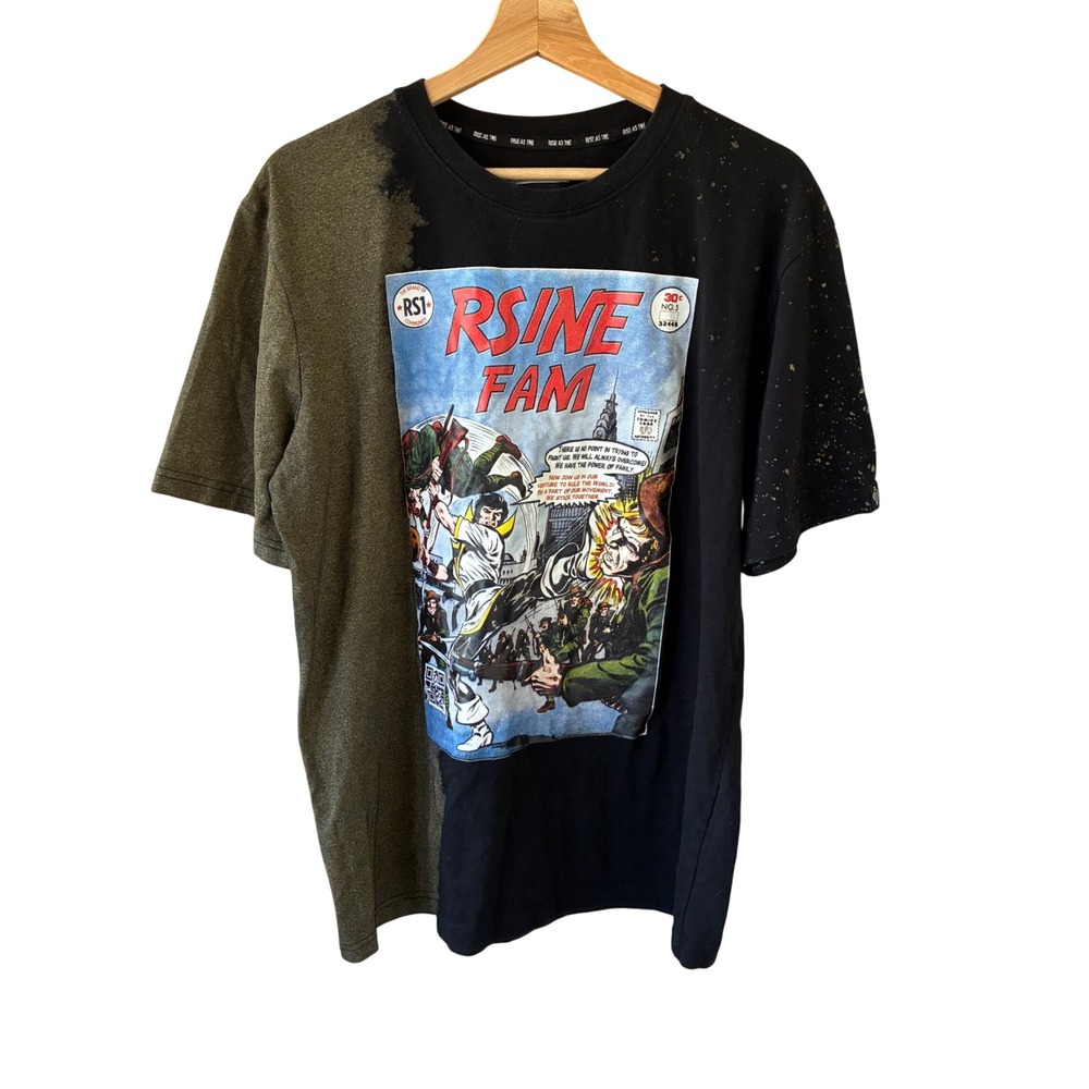 Rise As 1ne‎ Graphic T-Shirt Mens Medium Black Green Comic Streetwear Blokecore